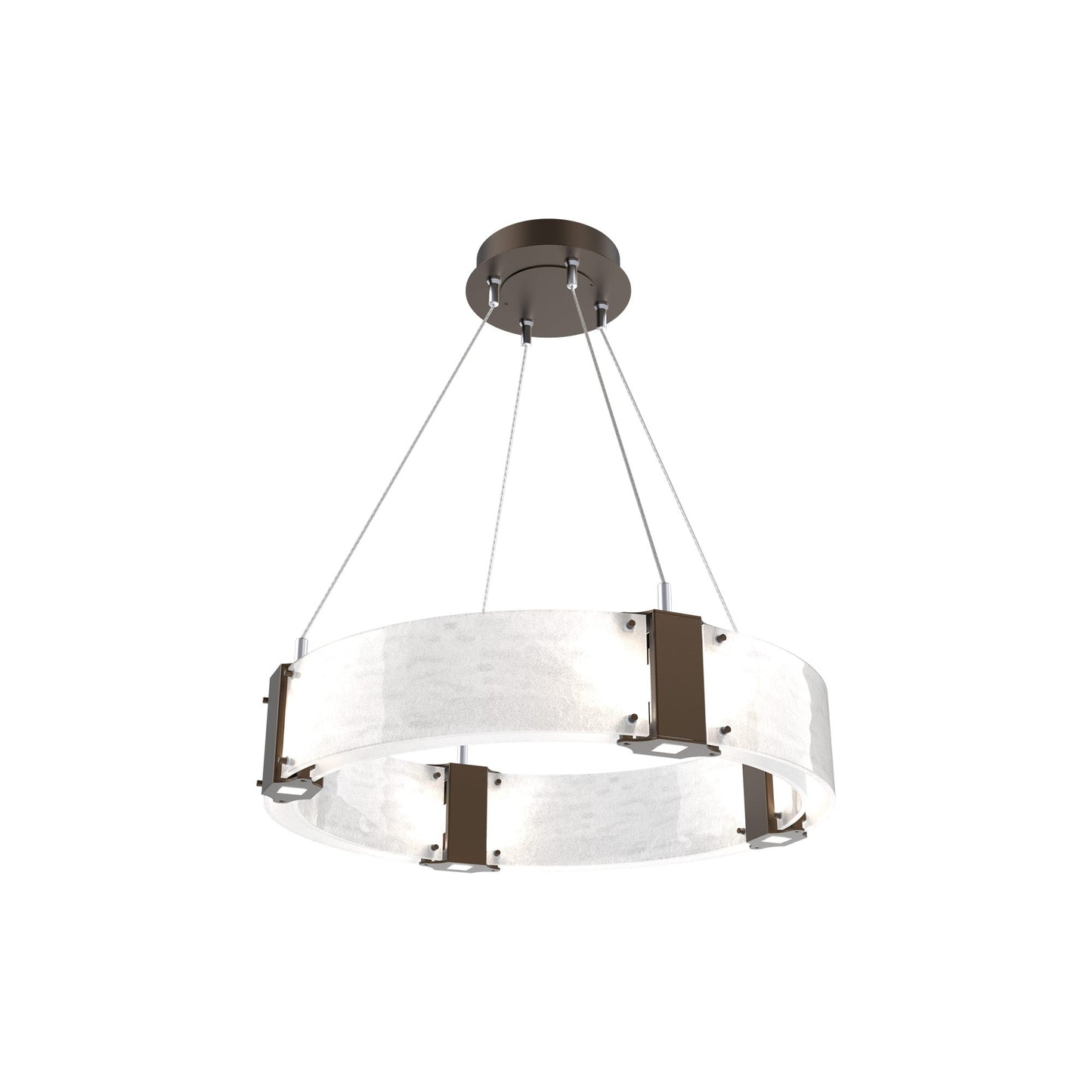 Parallel Ring LED Chandelier in Flat Bronze/Clear Granite Blown Glass (23.9-Inch).