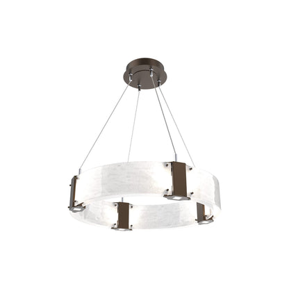 Parallel Ring LED Chandelier in Flat Bronze/Clear Granite Blown Glass (23.9-Inch).