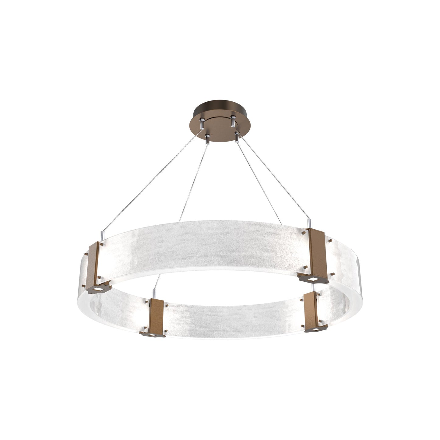Parallel Ring LED Chandelier in Flat Bronze/Clear Granite Blown Glass (32.6-Inch).