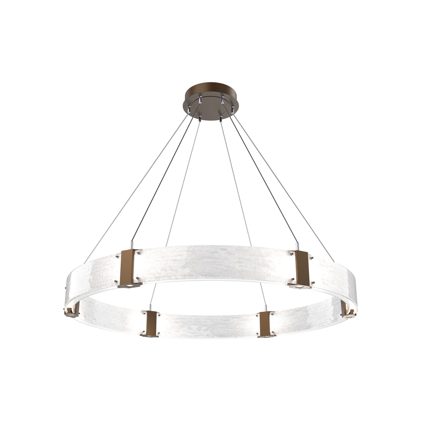 Parallel Ring LED Chandelier in Flat Bronze/Clear Granite Blown Glass (48-Inch).