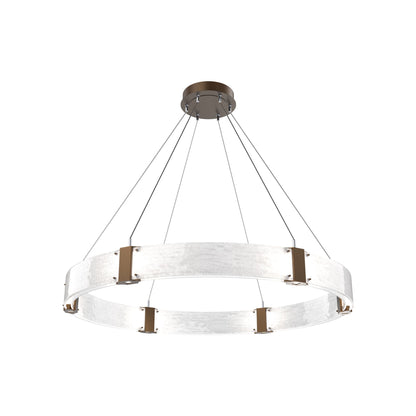 Parallel Ring LED Chandelier in Flat Bronze/Clear Granite Blown Glass (48-Inch).