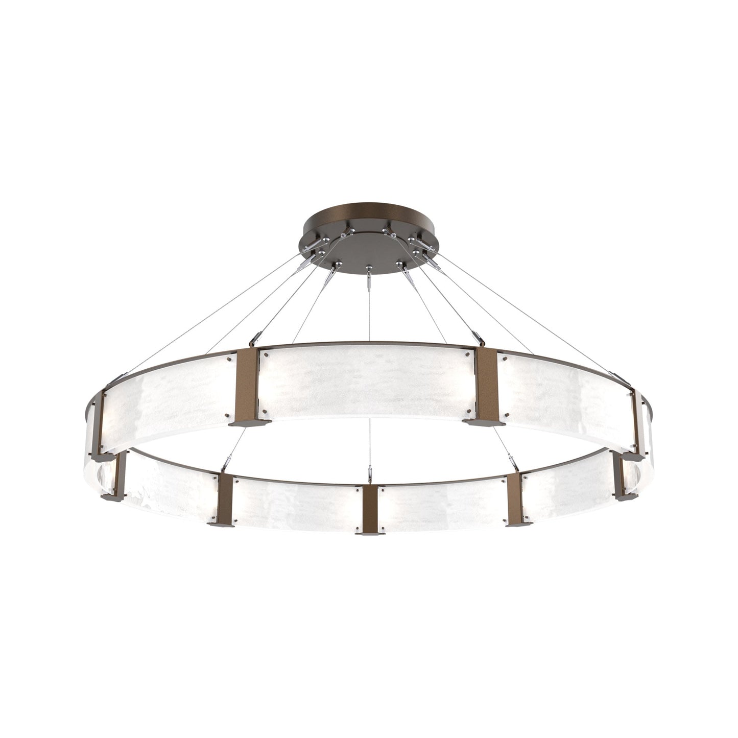 Parallel Ring LED Chandelier in Flat Bronze/Clear Granite Blown Glass (60-Inch).