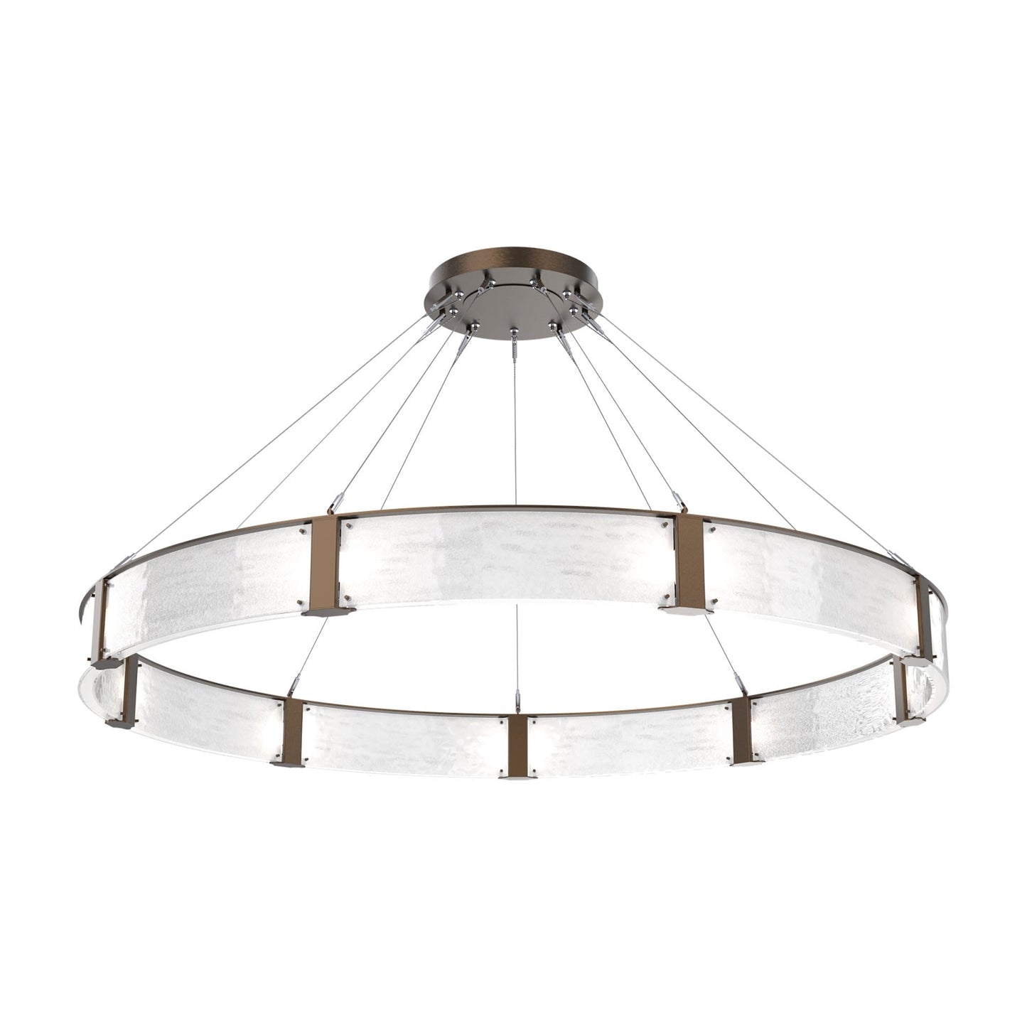 Parallel Ring LED Chandelier in Flat Bronze/Clear Granite Blown Glass (72-Inch).