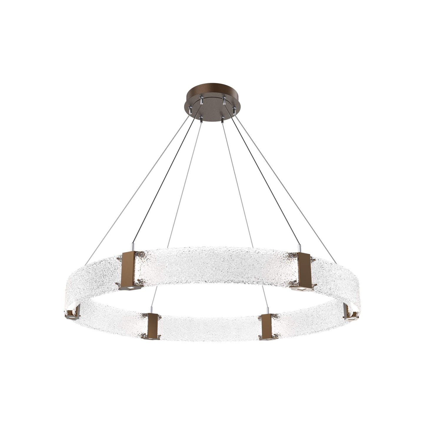Parallel Ring LED Chandelier in Flat Bronze/Crystal Rimelight Blown Glass (48-Inch).