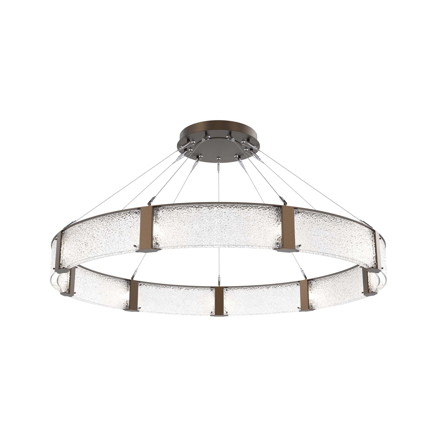 Parallel Ring LED Chandelier in Flat Bronze/Crystal Rimelight Blown Glass (60-Inch).