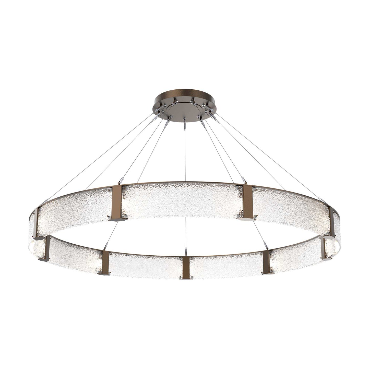 Parallel Ring LED Chandelier in Flat Bronze/Crystal Rimelight Blown Glass (72-Inch).