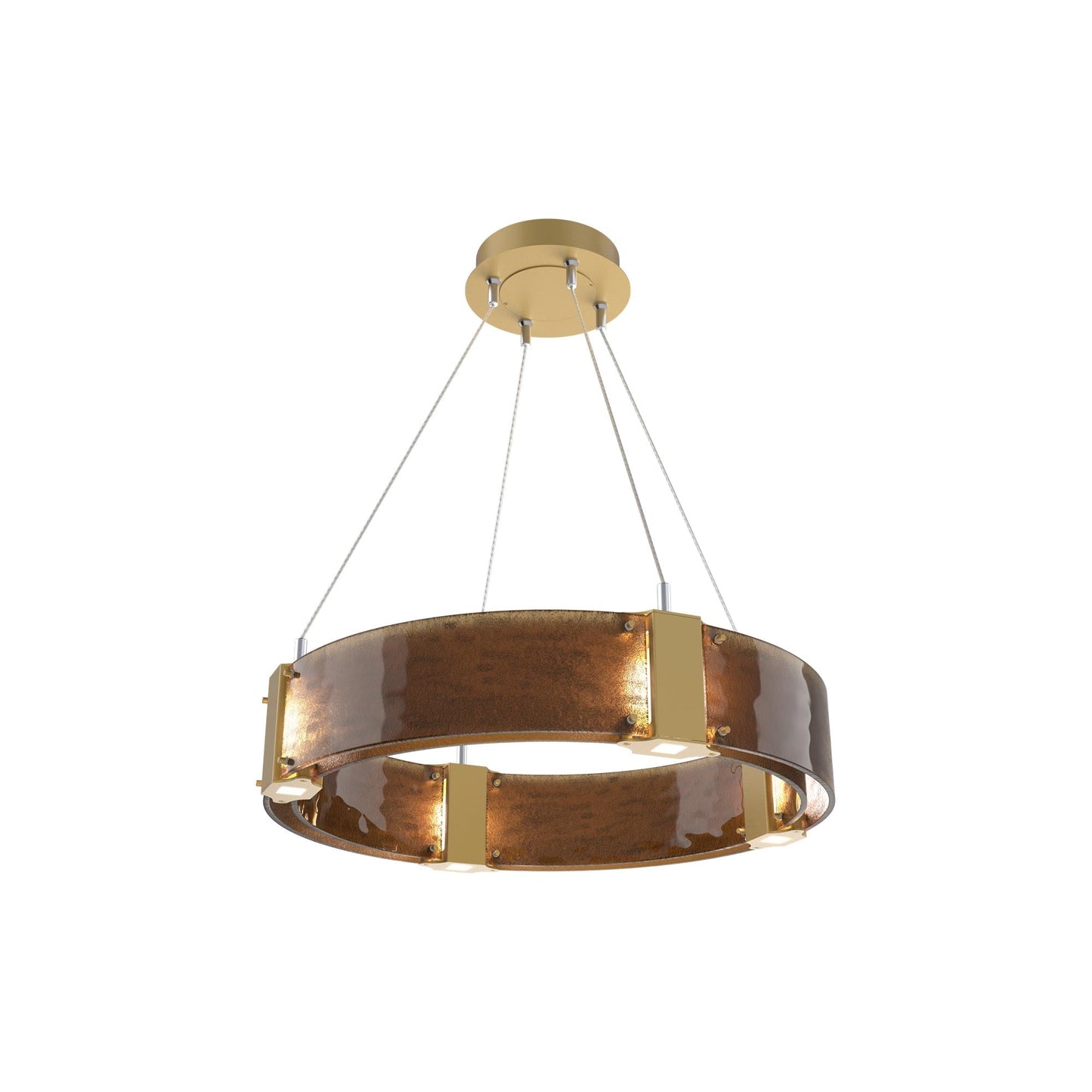 Parallel Ring LED Chandelier in Gilded Brass/Bronze Granite Blown Glass (23.9-Inch).