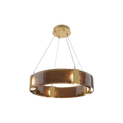 Parallel Ring LED Chandelier in Gilded Brass/Bronze Granite Blown Glass (23.9-Inch).