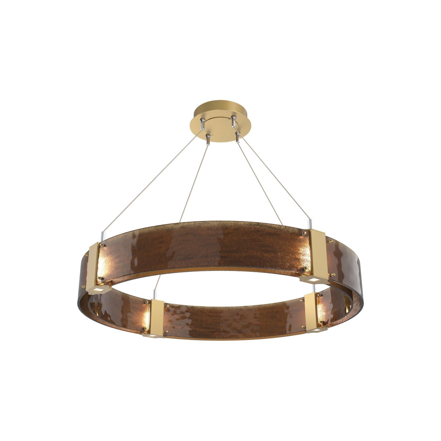 Parallel Ring LED Chandelier in Gilded Brass/Bronze Granite Blown Glass (32.6-Inch).