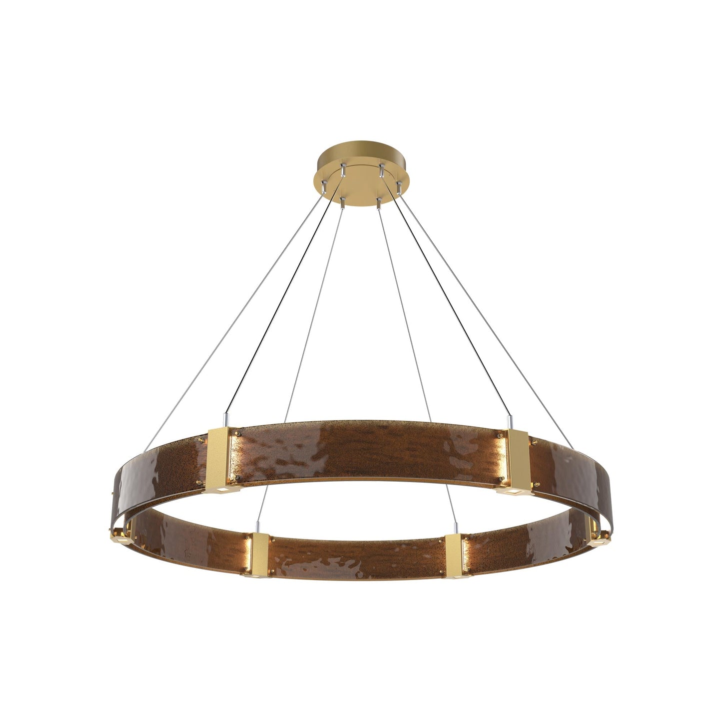Parallel Ring LED Chandelier in Gilded Brass/Bronze Granite Blown Glass (48-Inch).