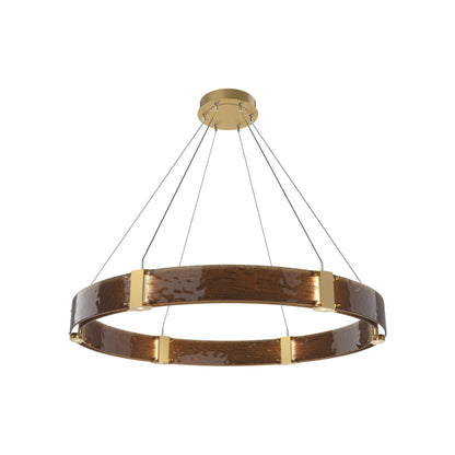Parallel Ring LED Chandelier in Gilded Brass/Bronze Granite Blown Glass (48-Inch).