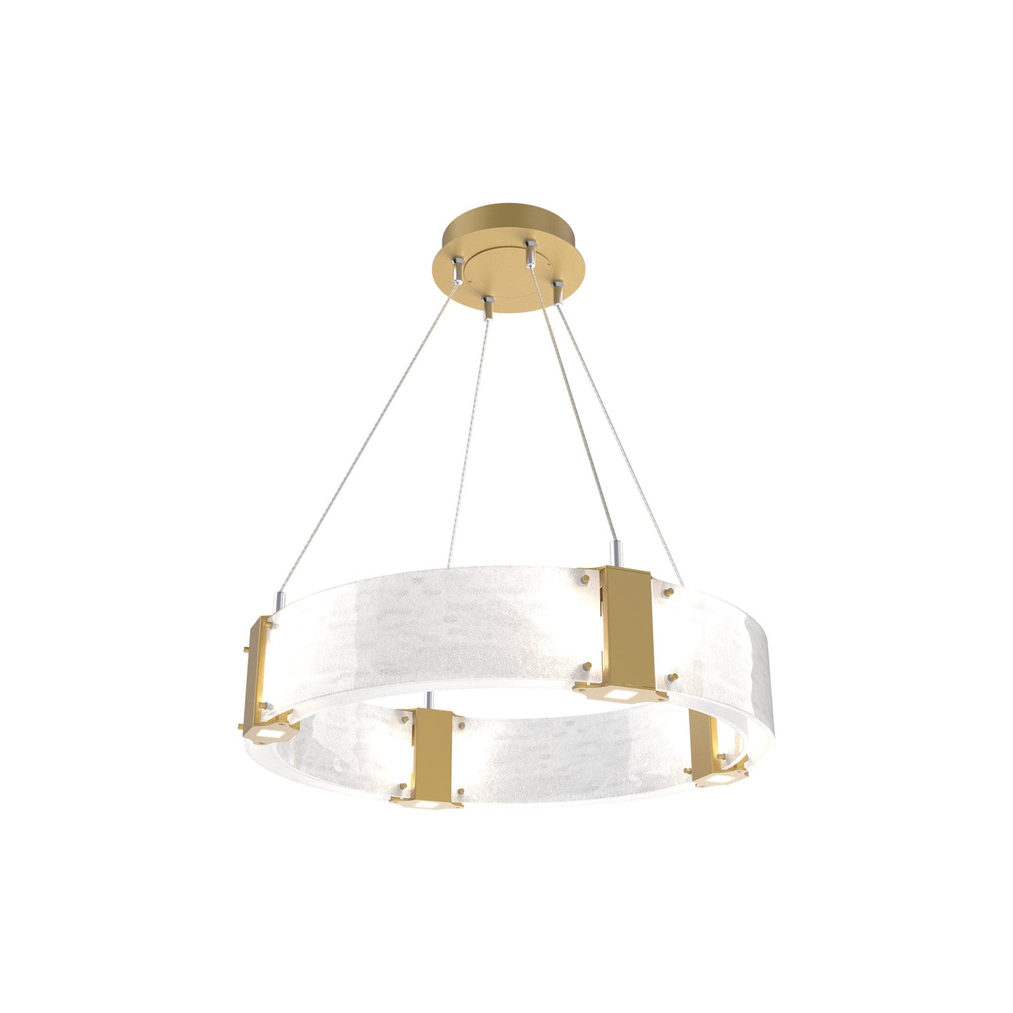 Parallel Ring LED Chandelier in Gilded Brass/Clear Granite Blown Glass (23.9-Inch).