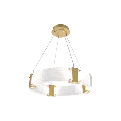 Parallel Ring LED Chandelier in Gilded Brass/Clear Granite Blown Glass (23.9-Inch).