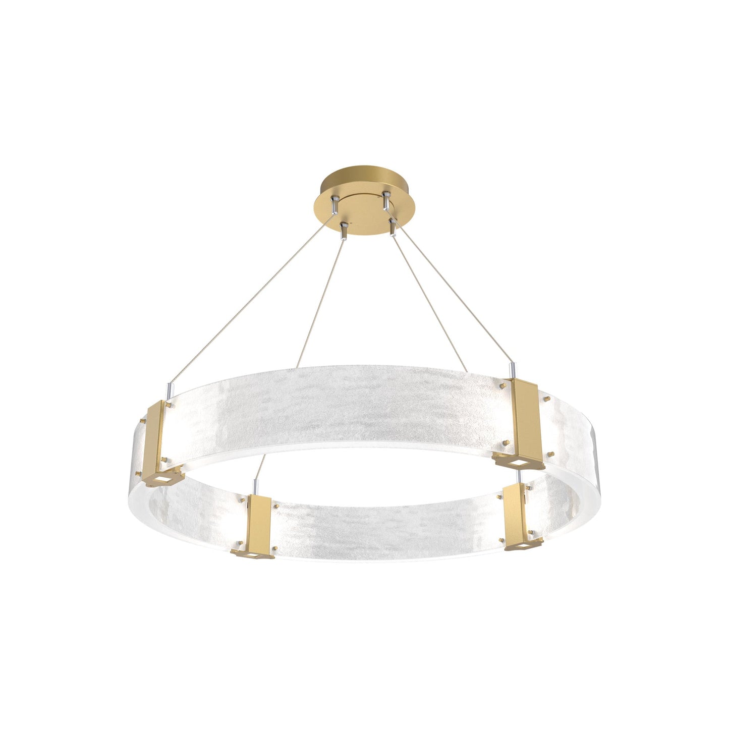 Parallel Ring LED Chandelier in Gilded Brass/Clear Granite Blown Glass (32.6-Inch).