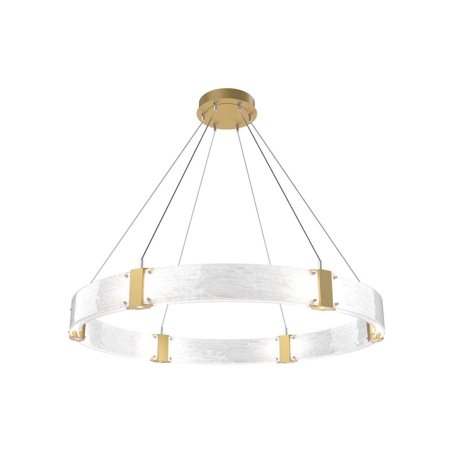 Parallel Ring LED Chandelier in Gilded Brass/Clear Granite Blown Glass (48-Inch).
