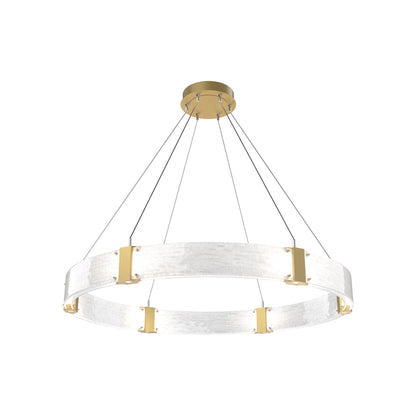 Parallel Ring LED Chandelier in Gilded Brass/Clear Granite Blown Glass (48-Inch).