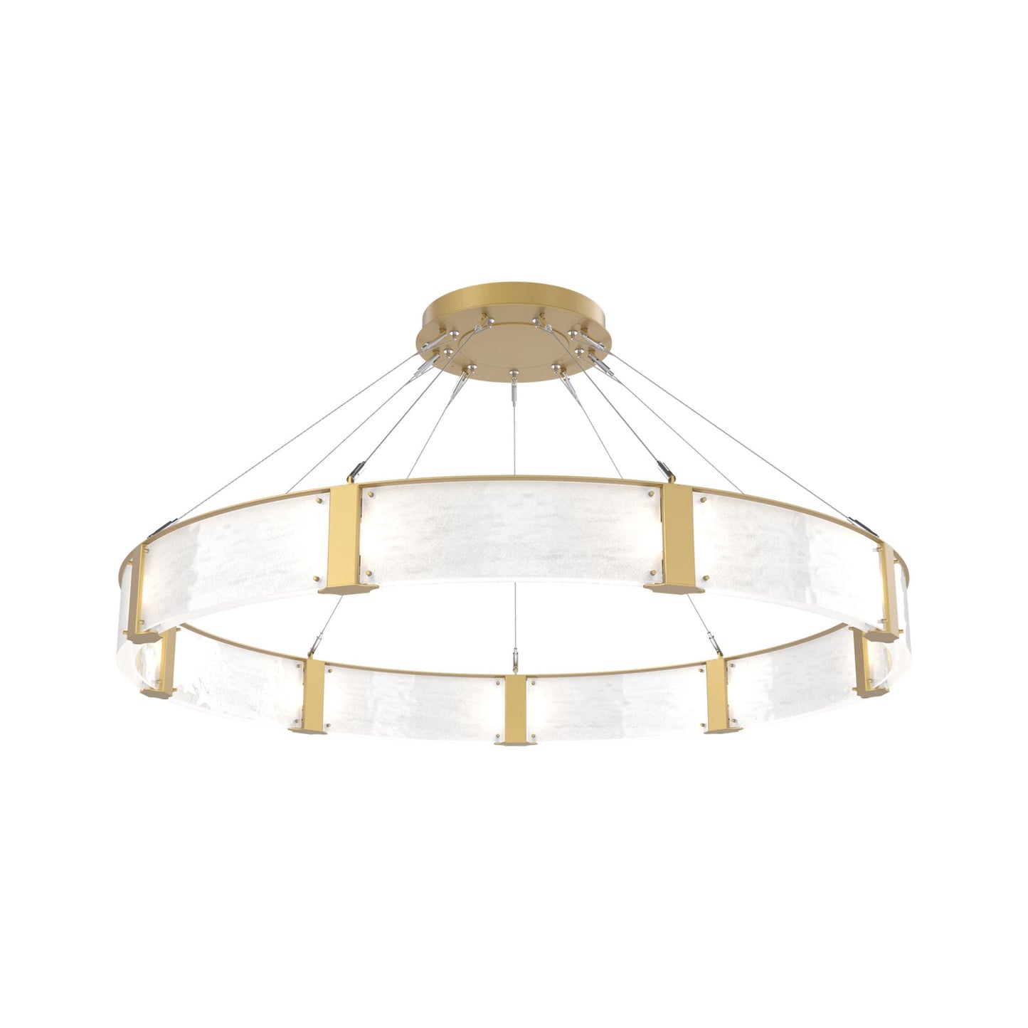 Parallel Ring LED Chandelier in Gilded Brass/Clear Granite Blown Glass (60-Inch).
