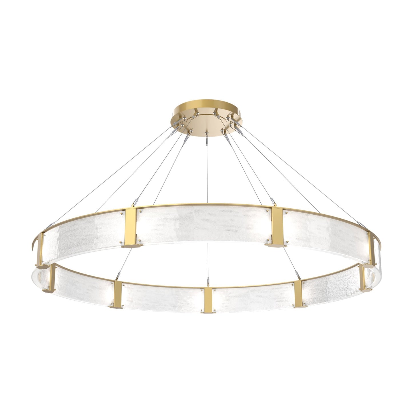 Parallel Ring LED Chandelier in Gilded Brass/Clear Granite Blown Glass (72-Inch).