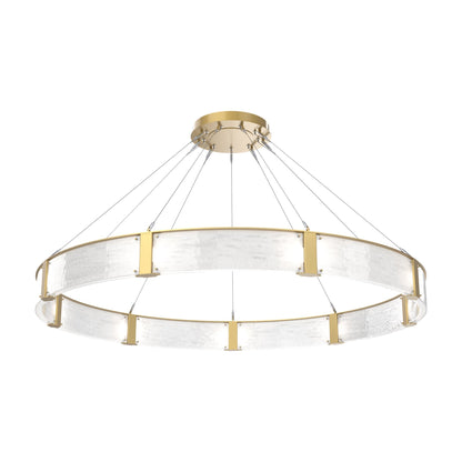 Parallel Ring LED Chandelier in Gilded Brass/Clear Granite Blown Glass (72-Inch).