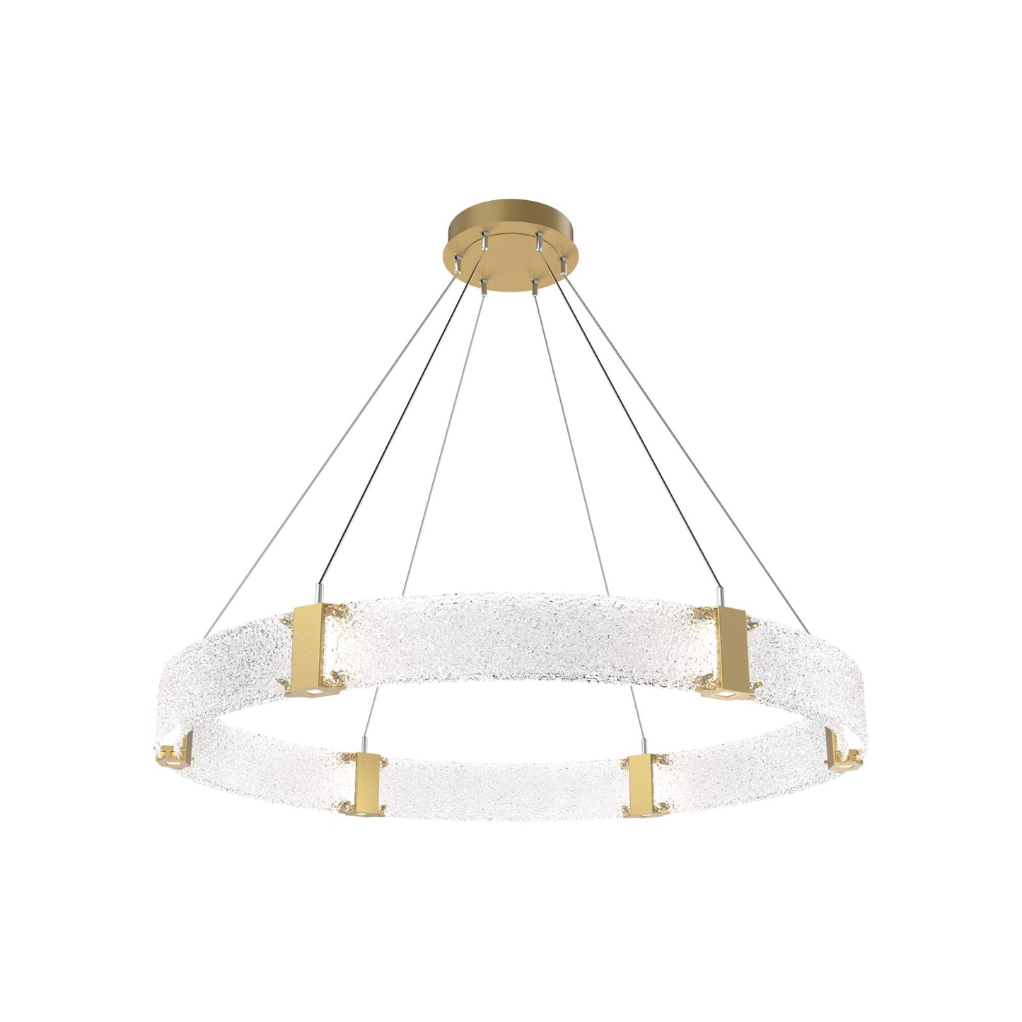 Parallel Ring LED Chandelier in Gilded Brass/Crystal Rimelight Blown Glass (48-Inch).