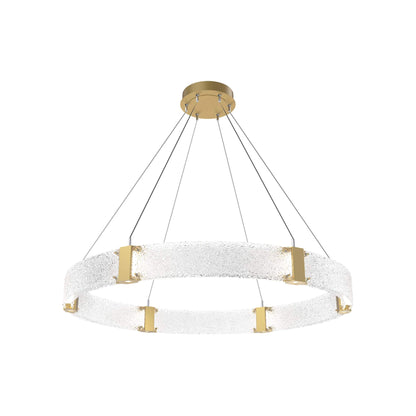 Parallel Ring LED Chandelier in Gilded Brass/Crystal Rimelight Blown Glass (48-Inch).