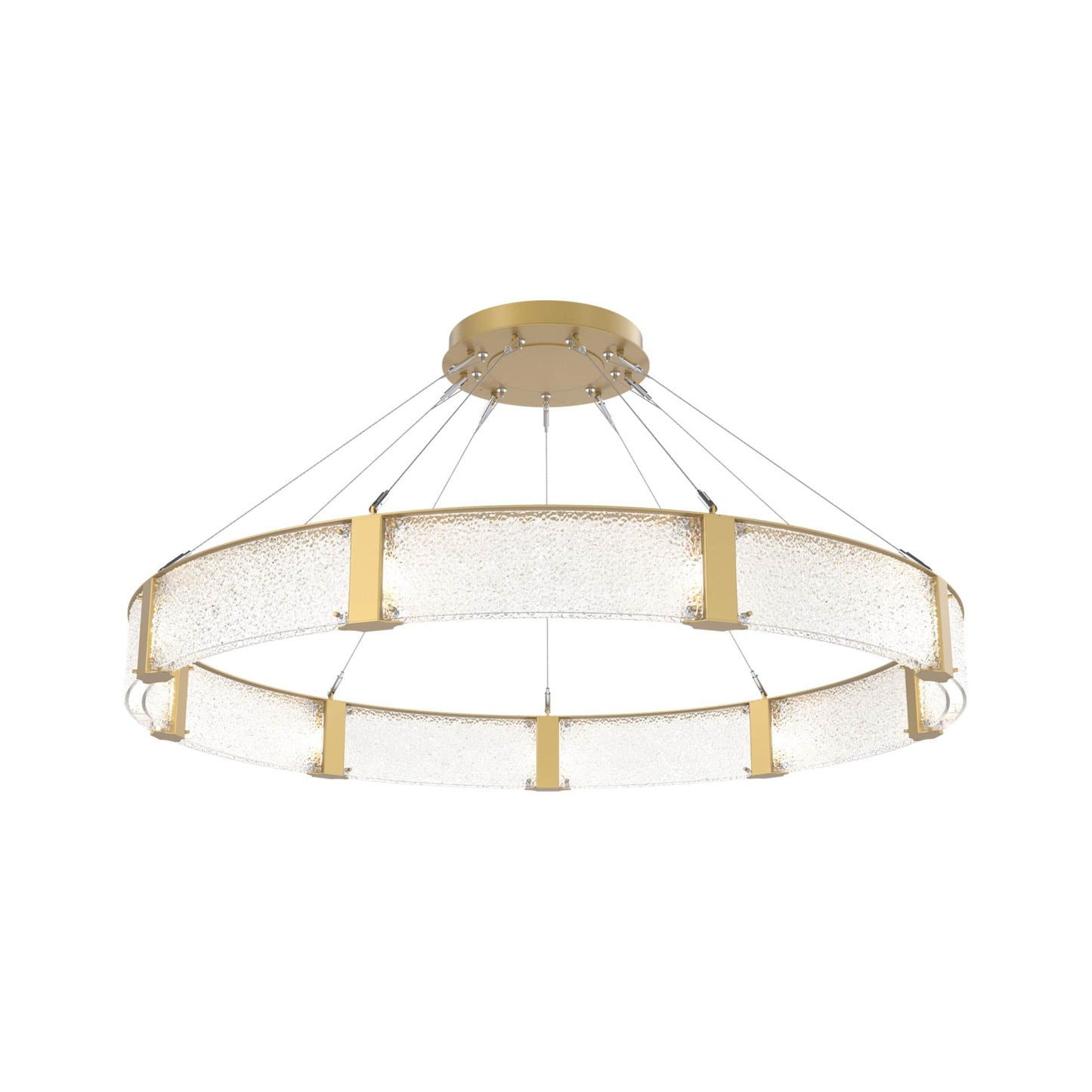 Parallel Ring LED Chandelier in Gilded Brass/Crystal Rimelight Blown Glass (60-Inch).