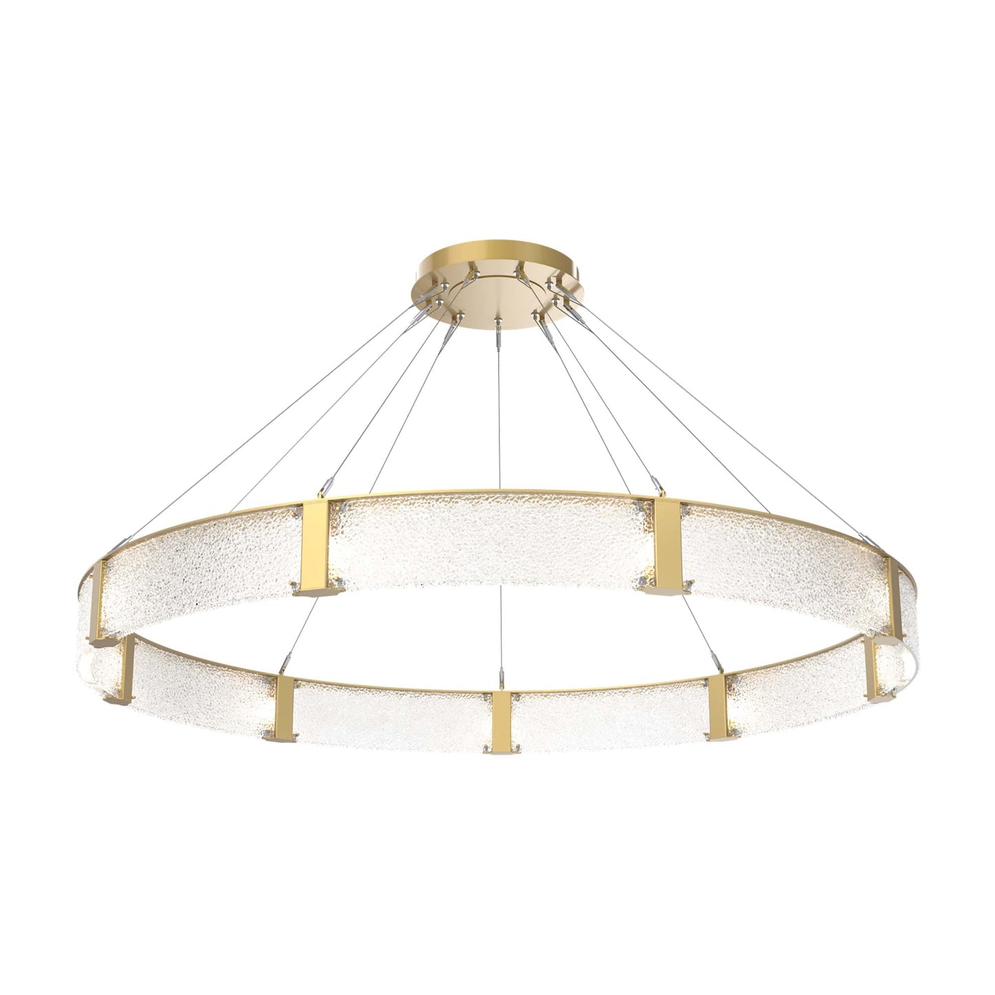 Parallel Ring LED Chandelier in Gilded Brass/Crystal Rimelight Blown Glass (72-Inch).