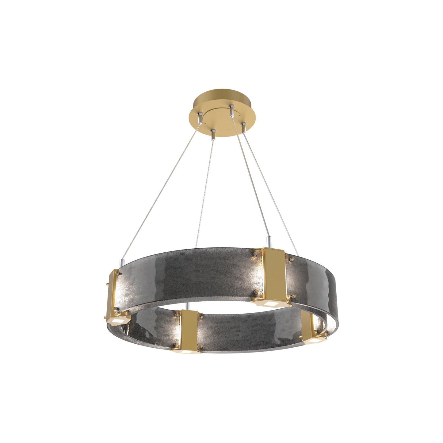 Parallel Ring LED Chandelier in Gilded Brass/Smoke Granite Blown Glass (23.9-Inch).