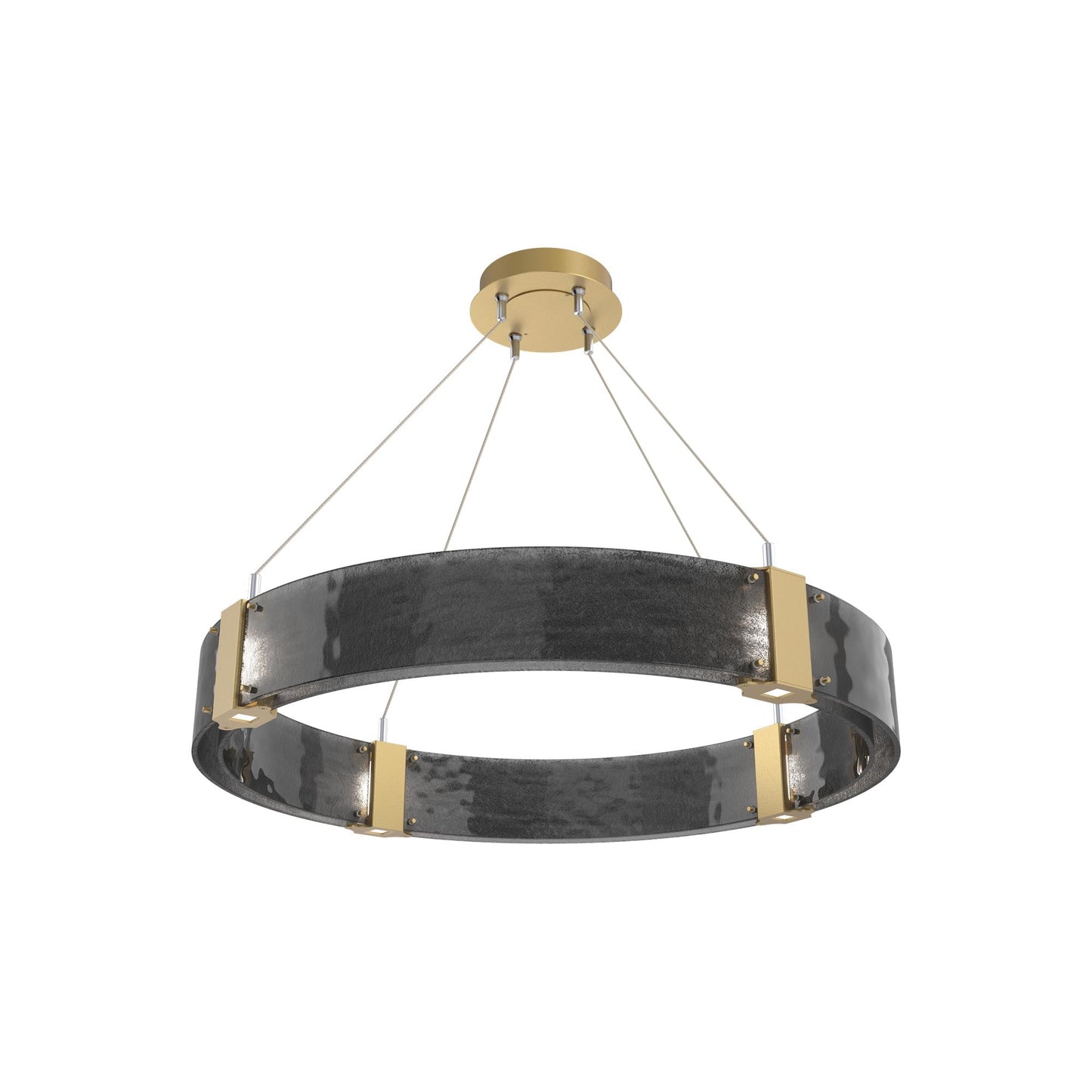 Parallel Ring LED Chandelier in Gilded Brass/Smoke Granite Blown Glass (32.6-Inch).