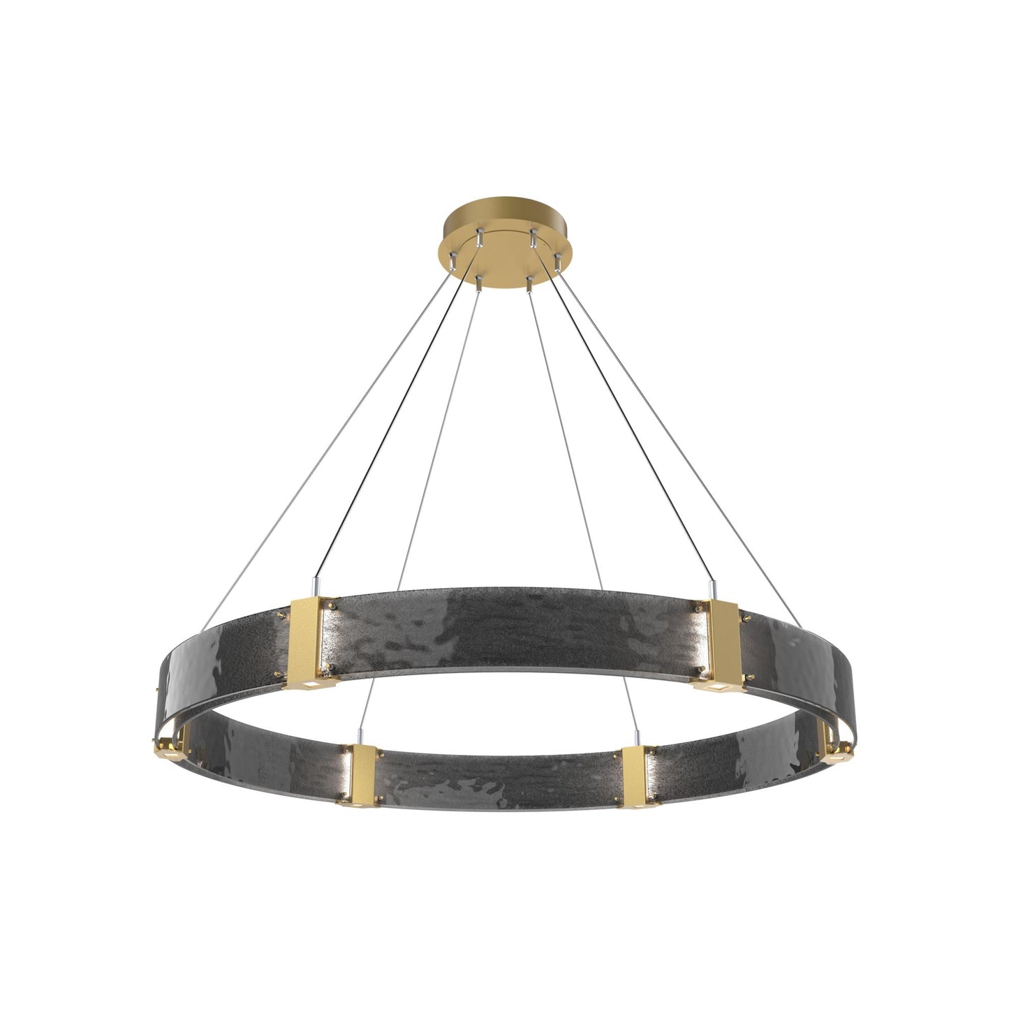 Parallel Ring LED Chandelier in Gilded Brass/Smoke Granite Blown Glass (48-Inch).