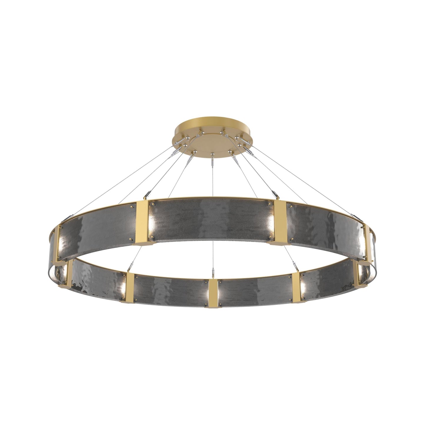 Parallel Ring LED Chandelier in Gilded Brass/Smoke Granite Blown Glass (60-Inch).