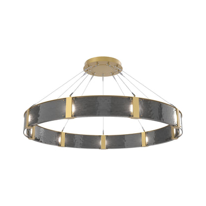 Parallel Ring LED Chandelier in Gilded Brass/Smoke Granite Blown Glass (60-Inch).