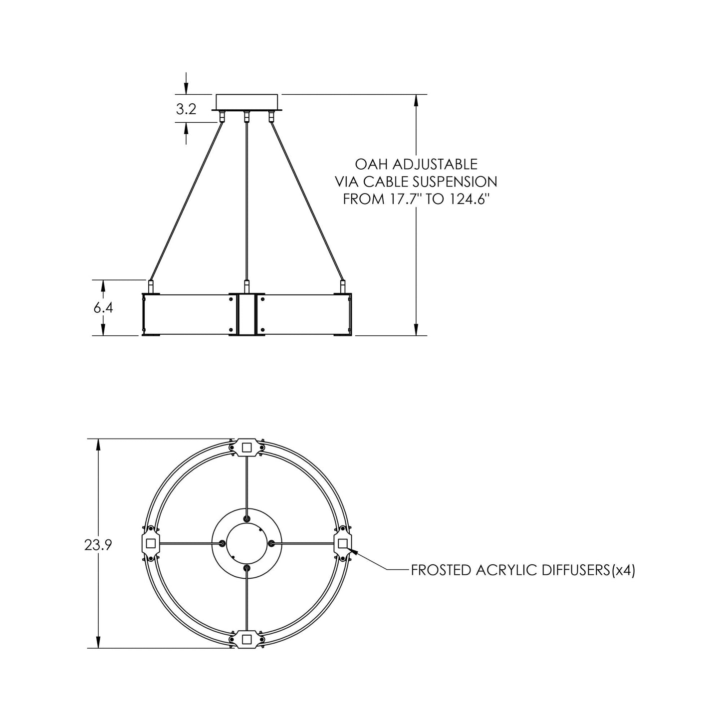 Parallel Ring LED Chandelier - line drawing.