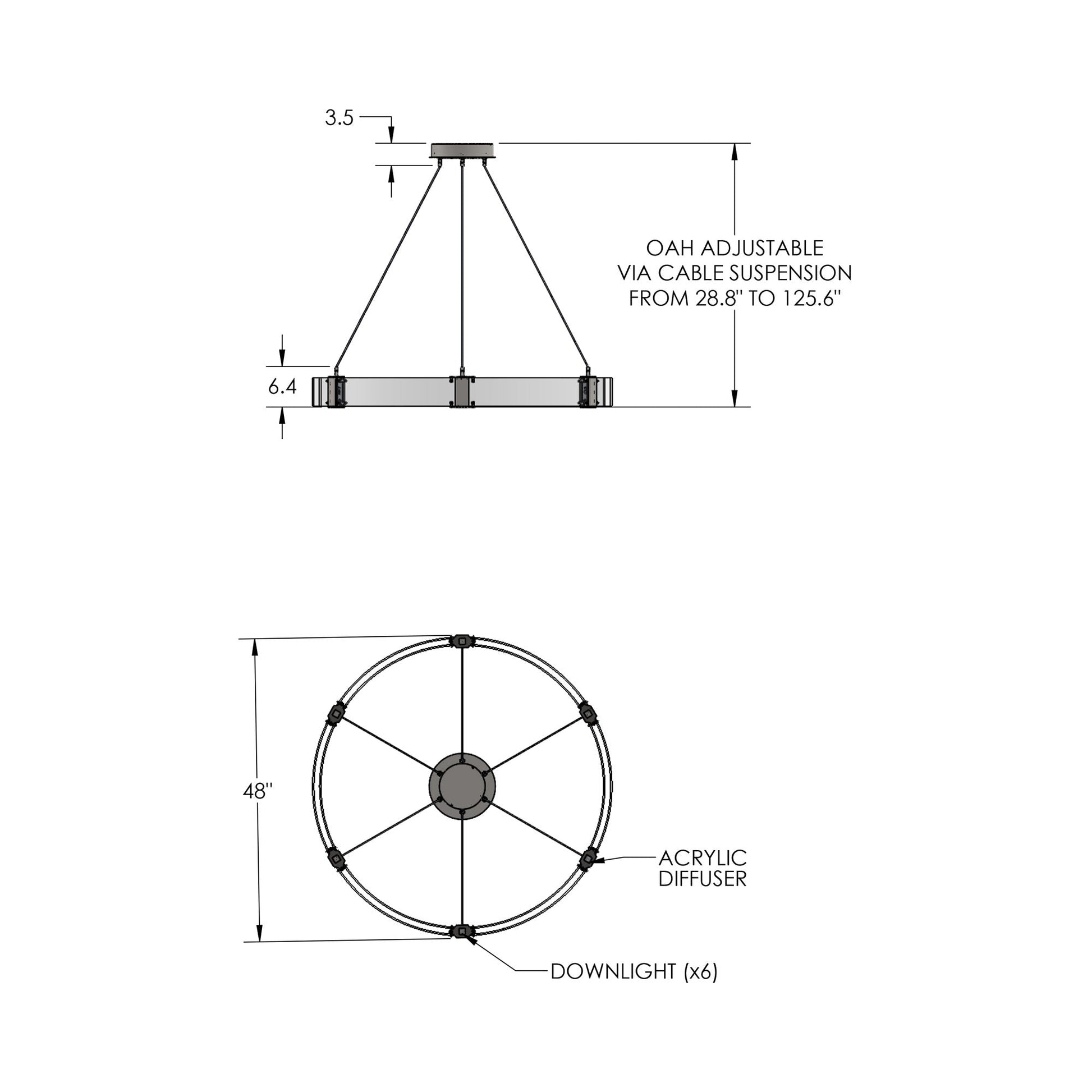 Parallel Ring LED Chandelier - line drawing.