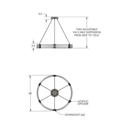 Parallel Ring LED Chandelier - line drawing.