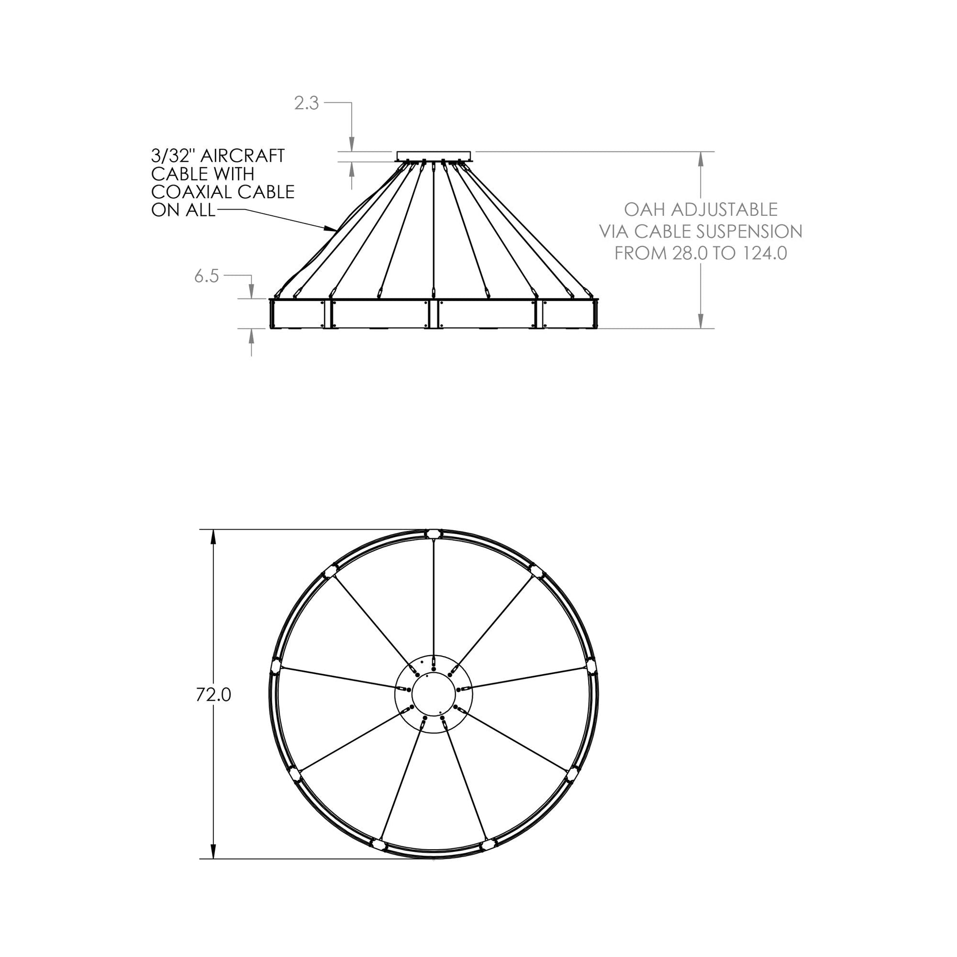Parallel Ring LED Chandelier - line drawing.