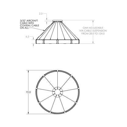 Parallel Ring LED Chandelier - line drawing.