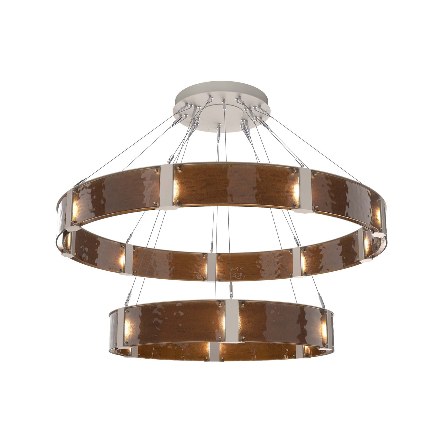 Parallel Two-Tier Ring LED Chandelier in Beige Silver/Bronze Granite Blown Glass (60-Inch).