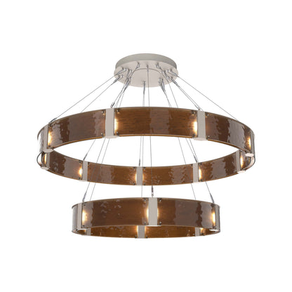 Parallel Two-Tier Ring LED Chandelier in Beige Silver/Bronze Granite Blown Glass (60-Inch).