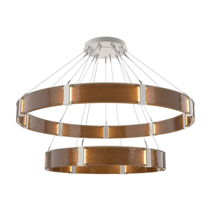Parallel Two-Tier Ring LED Chandelier in Beige Silver/Bronze Granite Blown Glass (72-Inch).