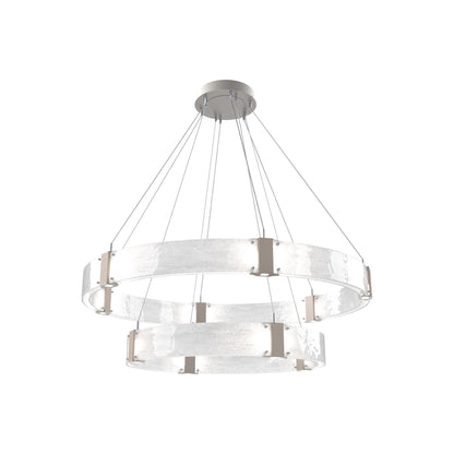 Parallel Two-Tier Ring LED Chandelier in Beige Silver/Clear Granite Blown Glass (48-Inch).