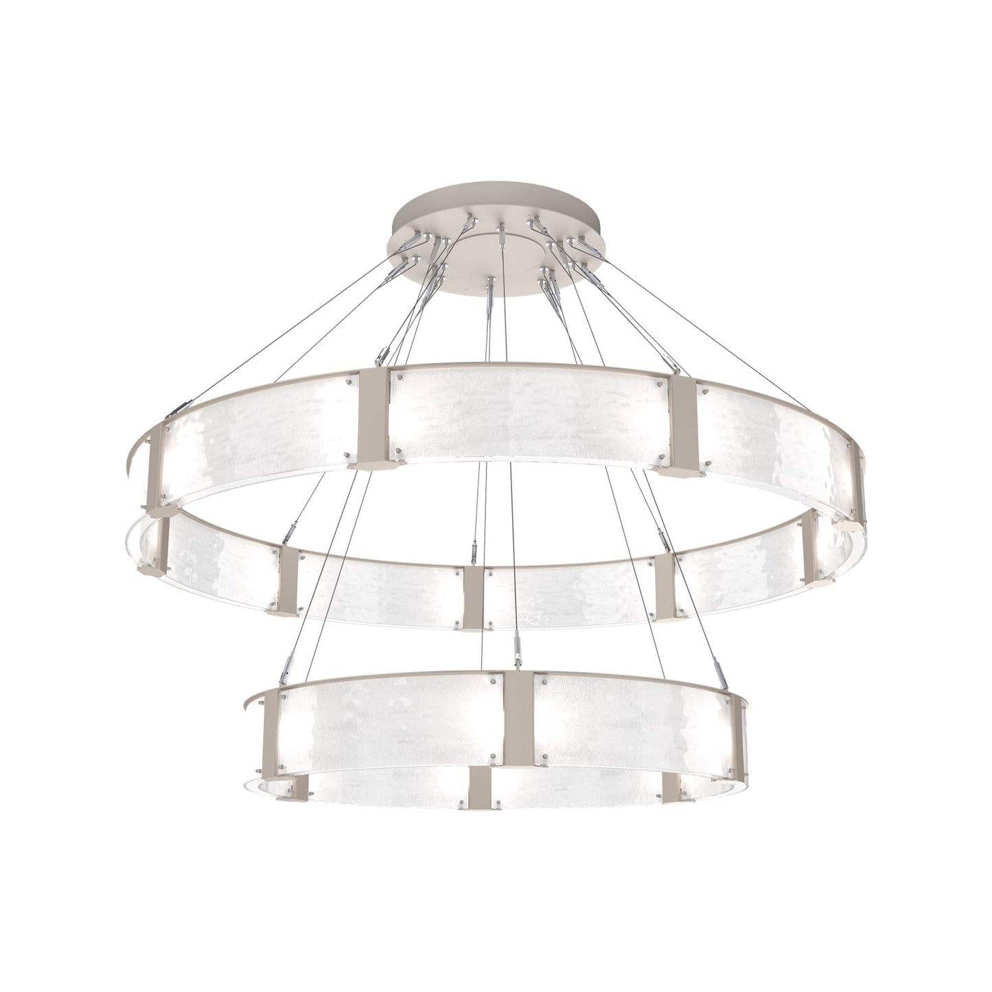 Parallel Two-Tier Ring LED Chandelier in Beige Silver/Clear Granite Blown Glass (60-Inch).