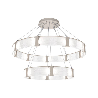 Parallel Two-Tier Ring LED Chandelier in Beige Silver/Clear Granite Blown Glass (60-Inch).