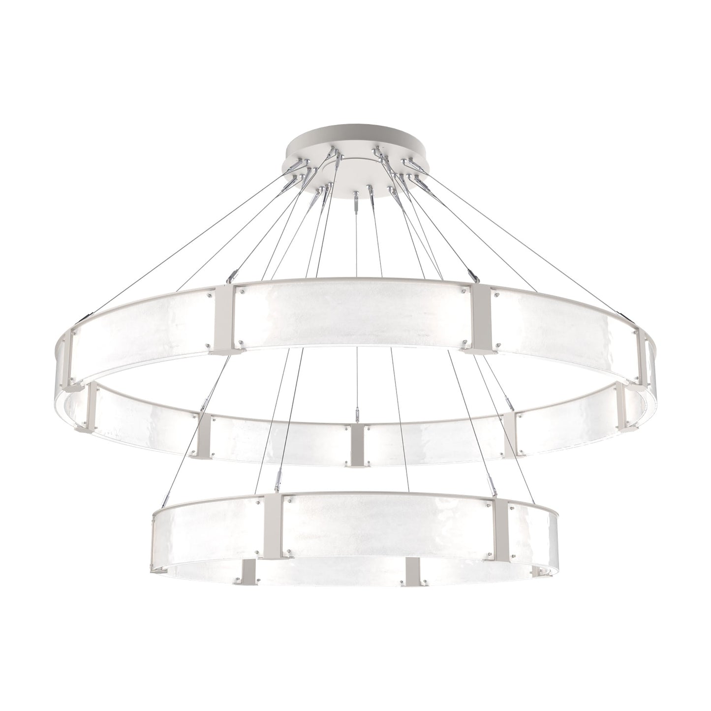 Parallel Two-Tier Ring LED Chandelier in Beige Silver/Clear Granite Blown Glass (72-Inch).