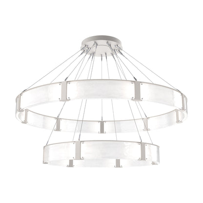 Parallel Two-Tier Ring LED Chandelier in Beige Silver/Clear Granite Blown Glass (72-Inch).