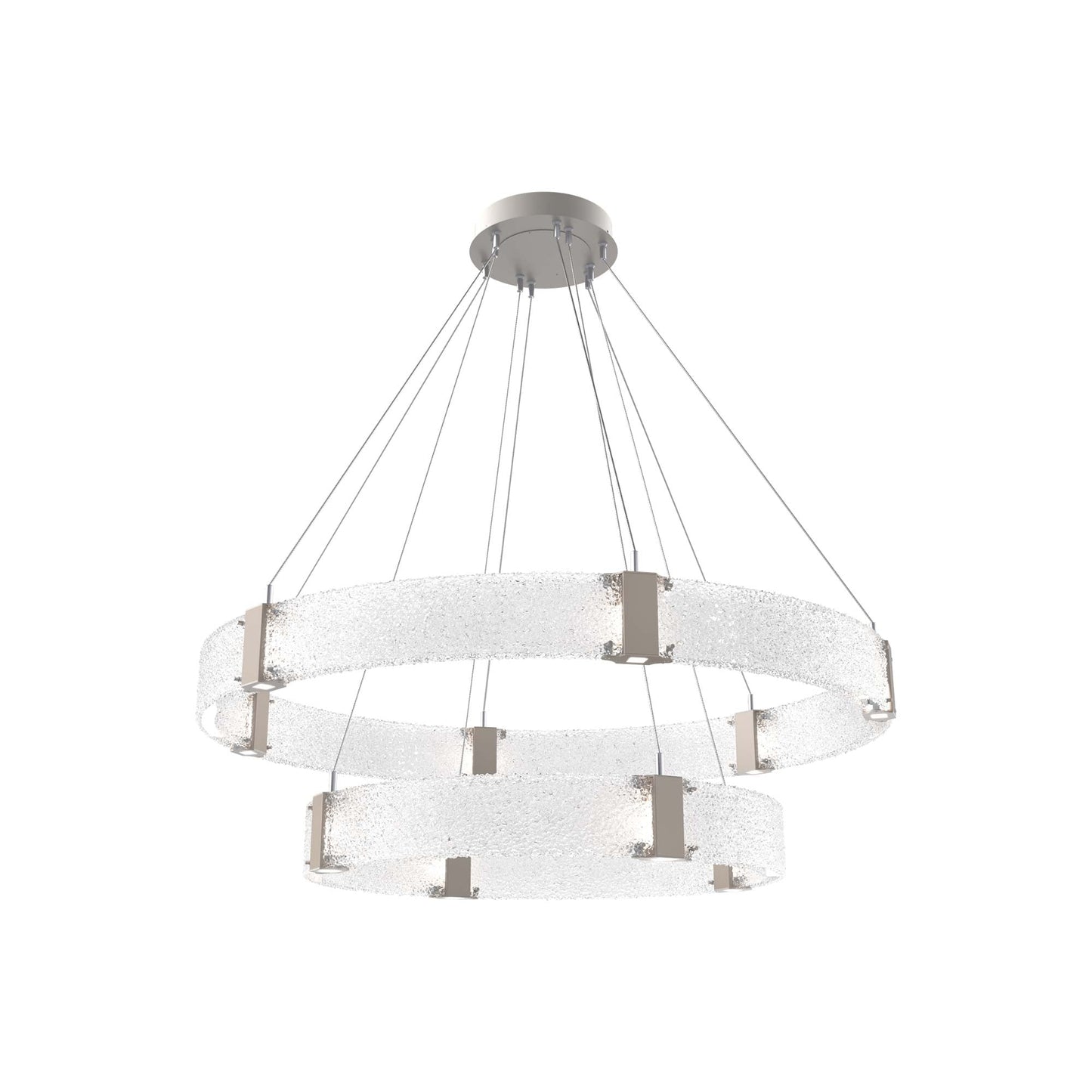 Parallel Two-Tier Ring LED Chandelier in Beige Silver/Crystal Rimelight Blown Glass (48-Inch).