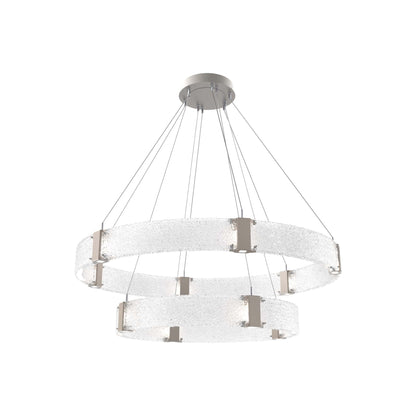 Parallel Two-Tier Ring LED Chandelier in Beige Silver/Crystal Rimelight Blown Glass (48-Inch).