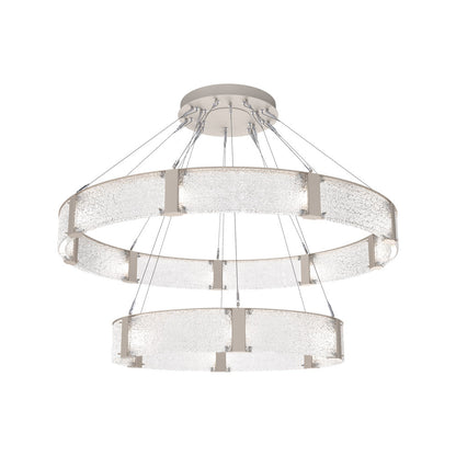 Parallel Two-Tier Ring LED Chandelier in Beige Silver/Crystal Rimelight Blown Glass (60-Inch).