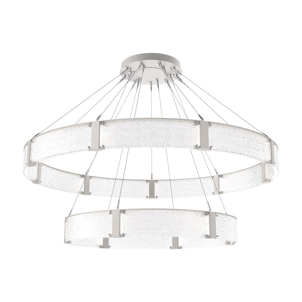 Parallel Two-Tier Ring LED Chandelier in Beige Silver/Crystal Rimelight Blown Glass (72-Inch).