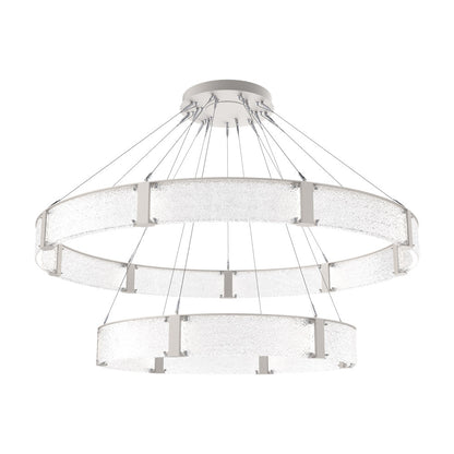 Parallel Two-Tier Ring LED Chandelier in Beige Silver/Crystal Rimelight Blown Glass (72-Inch).